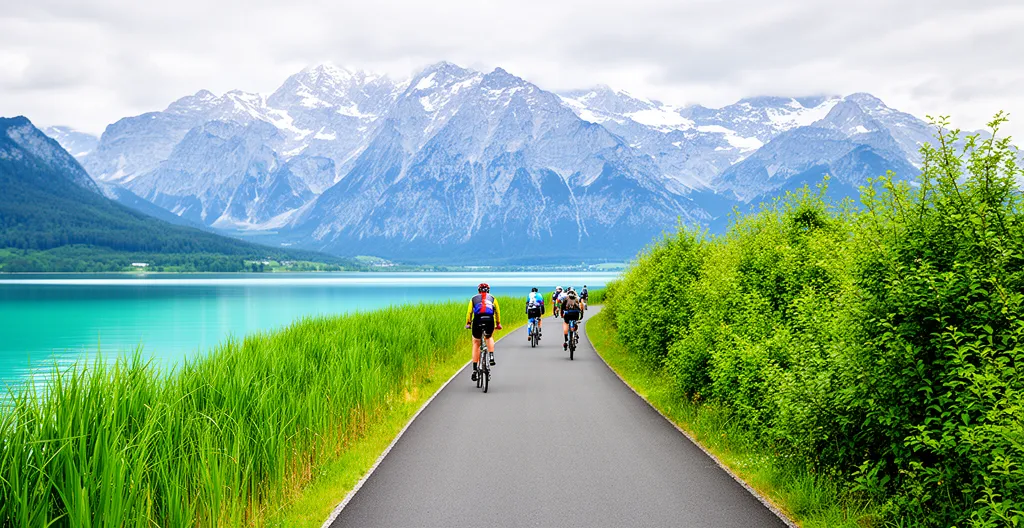 Piste cyclable sécurisée longeant le lac d'Annecy près de Sevrier